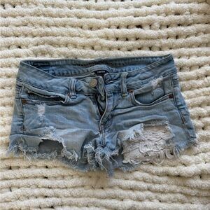 Distressed Light Blue Denim Shorts
